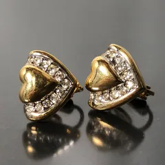 NINA RICCI ニナリッチ イヤリング ゴールドカラー ハート型 ラインストーン 総重量約7g 小さめ クリップ式 レディースアクセサリー■S137
