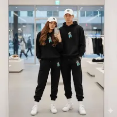 MLB ベア 刺繍 ブラック トレーナー セット 起毛 SML XL