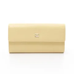 シャネル CHANEL 二つ折り長財布 カメリア パステルイエロー レザー カメリア ZIP長財布 レディース Used A