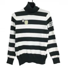 パーリーゲイツ タートルネックセーター 白×ダークグリーン ボーダー 胸ロゴ ニット レディース 1(M) ゴルフウェア PEARLY GATES