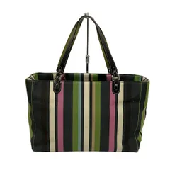 Kate spade(ケイトスペード) トートバッグ - グリーン×黒×マルチ ストライプ コットン、レザー