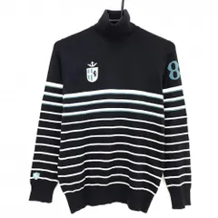 パーリーゲイツ タートルネックセーター ネイビー×白 ボーダー 胸ロゴ ニット  レディース 1(M) ゴルフウェア PEARLY GATES