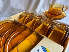 【未使用】アデリアグラス　紅茶セット　カップ&ソーサー　アンバー【昭和レトロ】