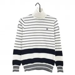 パーリーゲイツ タートルネックセーター 白×ダークネイビー ボーダー 胸ロゴ ニット レディース 1(M) ゴルフウェア PEARLY GATES