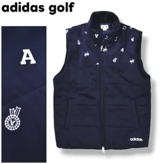 【美品】 アディダス ゴルフ adidas golf 中綿 キルティング ベスト ジップアップ ウィンドブレーカー スタンドカラー M 総柄 ネイビー スポーツ カジュアル ウェア タウンユース レジャー メンズ