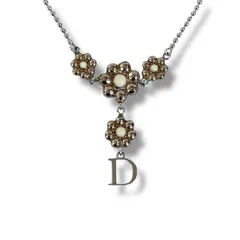 Christian Dior クリスチャンディオール　ネックレス　フラワー　Dロゴ　シルバー金具　SV ピンク　ヴィンテージ
