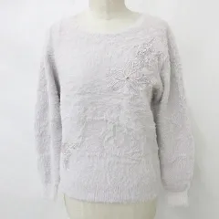 アクシーズファム axes femme ニット セーター 長袖 丸首 クルーネック レース 花柄 ピンク M