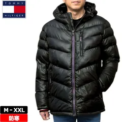 【サイズ選択可】 TOMMY HILFIGER トミーヒルフィガー メンズ 防風 中綿ジャケット 150AN273 ブラック フード付き ボリューミー ダウンジャケット 防寒 保温 厚手 新品【サードウェイブ ゴルフ＆スポーツ メルカリShops店】
