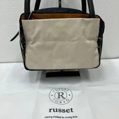 6656　russet ラシット　CUBE　キューブバッグ　ハンドバッグ　トートバッグ　ミニバッグ　ナイロン　レザー　小さめ　ミニ　バイカラー　スカーフ柄　紺　ネイビー　アイボリー　クリーム色　ベージュ　茶　ブラウン　黒　ブラック　保存袋付き