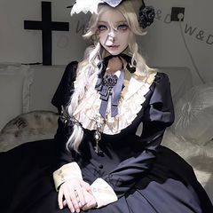 【送料無料】ロリータ ゴシック ドレス ロングスリーブ ウェストクロップ 秋冬 アンデッドエレガンス 暗黒姫 お姫様 新作 暗黒幻想の世界に舞い降りた、妖艶なゴシックロリータドレス