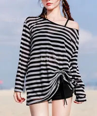 水着 3点セット 露出控えめ セパレート水着 レースアップ ビキニ レディース ハイウエスト ショートパンツ ボーダーラッシュガード 水着セ