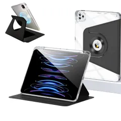 【迅速発送】iPad Air 13インチ(M3/M2)/iPad Pro12.9 第6/5/4/3世代 ケース360度回転 取り外し可能なマグネットカバー 背面全透明 ペン収納 縦置き 耐衝撃 分離式 おしゃれ 人気 手帳型 軽量 薄型 ブラック