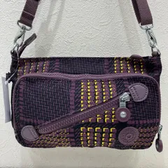 6695　Kipling　キプリング　ショルダーバッグ　お財布ショルダー　ウォレットバッグ　ミニショルダー　ミニバッグ　ポシェット　小さめ　肩がけ　斜めがけ　クロスボディ　サコッシュ　総柄　パープル　紫　チェック　メンズ　レディース　ユニセックス