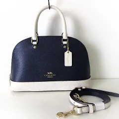 コーチ COACH 2way ハンドバッグ ショルダーバッグ Mini Sierra レザー バイカラー 紺 ネイビー オフ白 美品 かばん 鞄 カバン