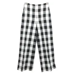 グリーンレーベルリラクシング ユナイテッドアローズ green label relaxing ワイドパンツ スラックス ブロックチェック リネン混 ハイウエスト 38 約M 白黒 ホワイト ブラック ■YHS4 0915