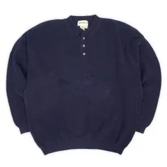 エディーバウアー Eddie Bauer 90s 90年代 ヘンリーネック コットンニット 白タグ USA ヴィンテージ アメリカ 古着 メンズ ニット セーター ネイビー 紺 XL-TALL【中古】