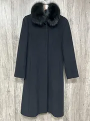 INED イネド アンゴラ混 ファー付 ロング コート size11/黒 ◆■◎レディース