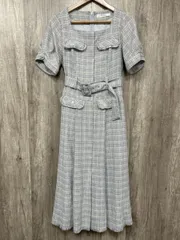 Her lip to ハーリップトゥ 小嶋陽菜 ツイード チェック 半袖 フレア ワンピース sizeM/水色 ■◆◎レディース