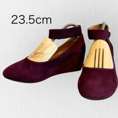 【サヤ】SAYA 23.5cm ボルドー　日本製　アンクルストラップ　パンプス　ウェッジソール　スエード