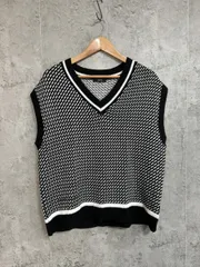 COMME CA ISM コムサイズム 幾何学柄 ニット ベスト sizeF/白ｘ黒 ◆■ メンズ