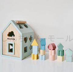 木製おもちゃ ハウス型 型はめパズル つみき 知育おもちゃ ブロック 木のおもちゃ 持ち手付きで持ち運び可
