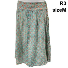 ◆ アールスリー R3 ロングスカート ウールスカート 総柄 チェック柄 軽い ボタン オレンジ 水色 黄色 毛 100％ フリー レディース S5Y161