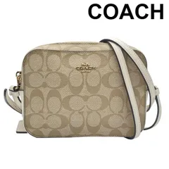 美品 コーチ COACH ミニ カメラバッグ ショルダーバッグ クロスボディバッグ シグネチャー キャンバス ベージュ レザー レディース 5E364