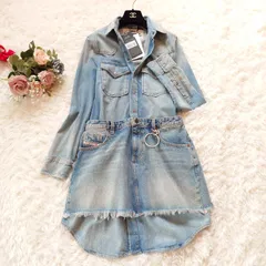 新品タグ付き　ディーゼル　DIESEL　2way　デニム　ドッキング　シャツ　ワンピース　スカート　セットアップ　チャーム付き　刺繍　メタルボタン　レイヤード　Y2K　ブルー　L