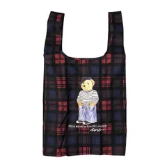 POLO RALPH LAUREN ラルフローレン トートバッグ レディース チェック柄 撥水/防水 ベルト付き エコバッグ ポロベア ネイビー/レッド 中古 T1