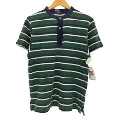 ポロバイラルフローレン Polo by RALPH LAUREN バンドカラー ヘンリーネック ボーダー S/S サーマル Tシャツ 猫目ボタン メンズ import：M 