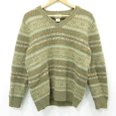 【三重本店】 中古 L.L.Bean | エルエルビーン 総柄ウール長袖セーター Vネックボーダー柄ニット 278643 ブラウン ベージュ マルチカラー サイズ：L 【100】