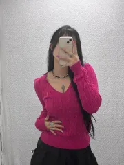 ポロラルフローレン Y2K 華奢フィット ホットピンク ケーブル編み ケーブル編み ニット M C07285