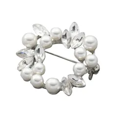 【シルバー×ワンサイズ】[Cream dot. クリームドット公式]  ブローチ フォーマル 卒業式 卒園式 入学式 入園式 ママ スーツ ビジュー パール ミニブローチ 小ぶり サークル 円形 ラウンド リーフ 華やか ピン 上品 コサージュ  