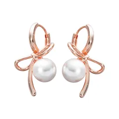 【ピンクゴールド×ピアス】[Cream dot. クリームドット公式] ピアス レディース   金属アレルギー ニッケルフリー キャッチレス 中折れ 開閉式 ワンタッチ フープ パール リボン アシメリボン 一粒パール メタルリボン お呼ばれ  