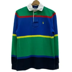 POLO by RALPH LAUREN　ラガーシャツ　長袖　トップス　ハーフボタン　マルチボーダー　裏起毛　ワンポイント　ブランドロゴ　スモールポニー　刺しゅう　古着