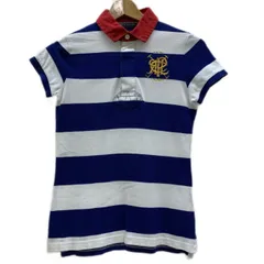RALPH LAUREN　ポロシャツ　半袖　トップス　ハーフボタン　ボーダー　ワンポイント　ブランドロゴ　刺しゅう　エンブレム　マリンテイスト　古着
