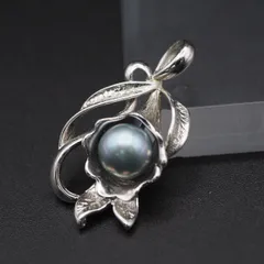 J396 本真珠 8.6mm珠 パール SILVER刻印 ペンダント トップ ブルー系カラー デザイン シルバー チャーム ヘッド 6月誕生石