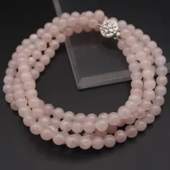 J592 ローズクォーツ SILVER刻印 ネックレス 2連 デザイン シルバー