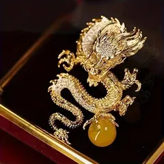 龍 ドラゴン 金 黄金 ゴールド ブローチ アクセサリー 金龍 風水 開運 縁起 干支 中国 方角 金 強力 スピリチュアル  店舗 金運 仕事運 健康運 伝統的 高品質 気高い