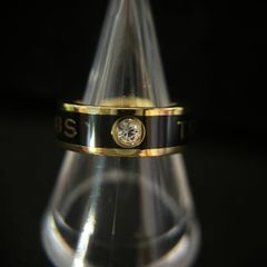 【良品】MARC JACOBS マークジェイコブス リング 指輪 ゴールド ブラック ロゴ ラインストーン アクセサリー レディース 11号 12号前後 1205003