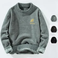 ニットセーター メンズ セーター クルーネック 厚手 長袖ニットセーター ニット 秋 裏起毛 丸首 防寒 暖かい