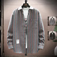 長袖シャツ メンズ カジュアルシャツ ストライプ柄 開襟シャツ 通勤 ビジネス 秋服 秋物 トップス