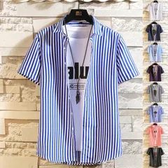 メンズ 五分袖シャツ 半袖シャツ シャツ カジュアルシャツ トップス ストライプ柄 夏服 10代 20代 30代