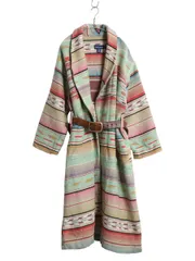 【お得なクーポン配布中!】 80s ★ ラルフローレン ネイティブ ボーダー ロング ガウン コート XS メンズ レディース S ヴィンテージ ポロ ショールカラー ローブ ラグ