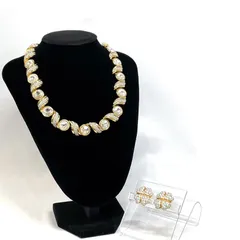 【ABランク】Swarovski    スワロフスキー　ゴールド　ラインストーン　ネックレス　イヤリング　（55295）