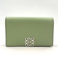 LOEWE アナグラム レザー カーキグリーン カードケース シルバー 370512206 30