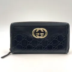 GUCCI スーキー GGキャンバス ラウンドファスナー長財布 レザー ブラック ゴールド 308012