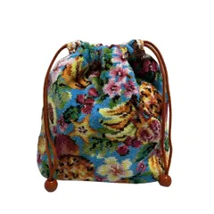 FEILER(フェイラー) ポーチ新品同様  - ブルー×ピンク×マルチ 巾着/ラブラリートロピカルガーデン/LOVERARY