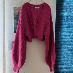 F【超美品 | WEGO / ウィーゴー 】ショート丈ボレロ バルーン袖 カーディガン パッションピンク フラミンゴピンク 長袖 春秋冬 T454