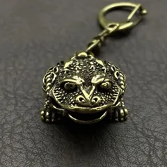 真鍮 キーホルダー キーリング ヴィンテージ ビンテージ アンティーク レトロ 真鍮製 縁起物 金運 ペンダントトップ 置物 チャーム カエル 鈴 ベル 162